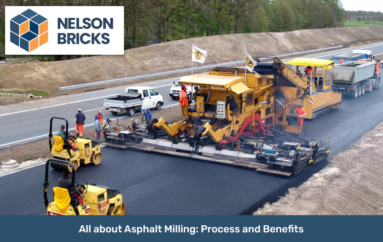 Heavy machinery performing asphalt milling on a road