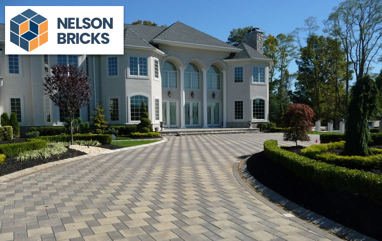 Herringbone pattern paver driveway